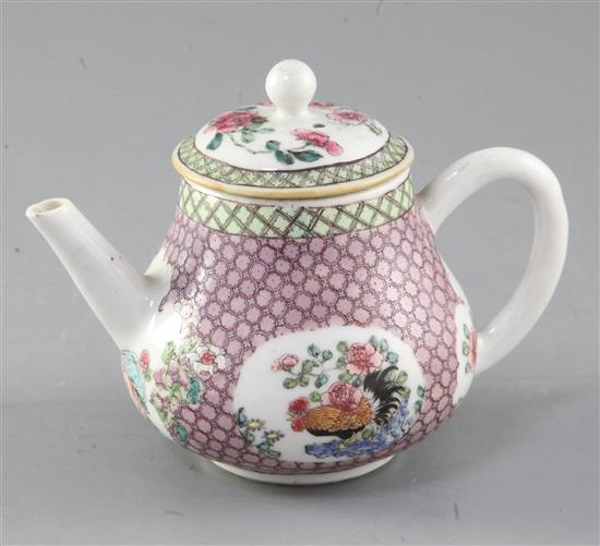 A Chinese famille rose pear shaped teapot and cover, Yongzheng period (1723-35), height 10cm